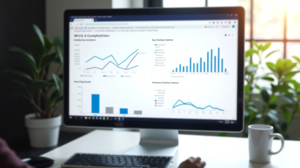 Écran d'ordinateur affichant des rapports d'accessibilité WCAG avec graphiques et métriques de conformité détaillés