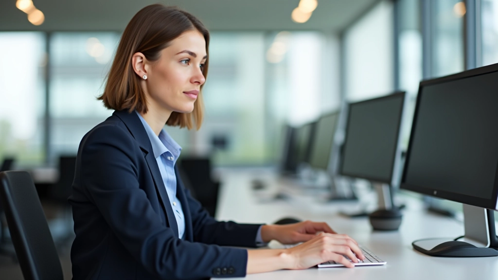 Personne utilisant un clavier pour naviguer sur un site web accessible, bureau bien éclairé