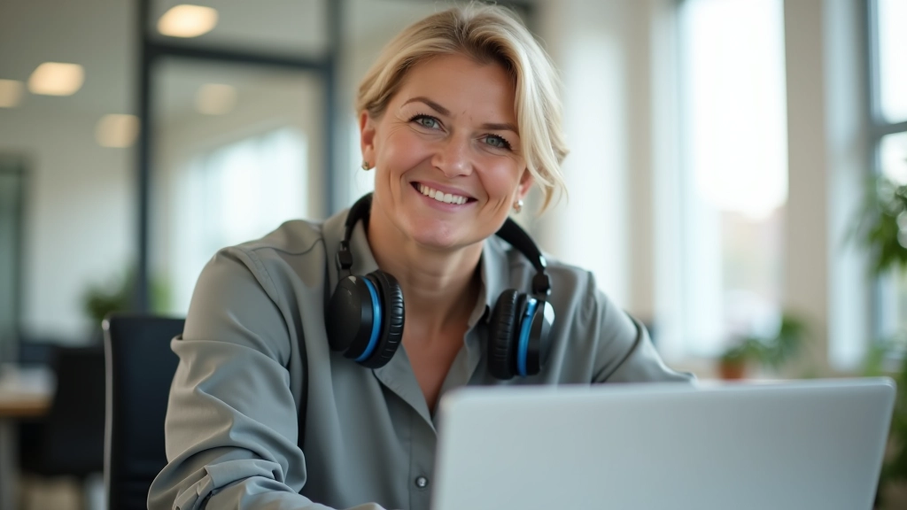 Personne utilisant un lecteur d'écran avec un ordinateur portable dans un espace de travail moderne